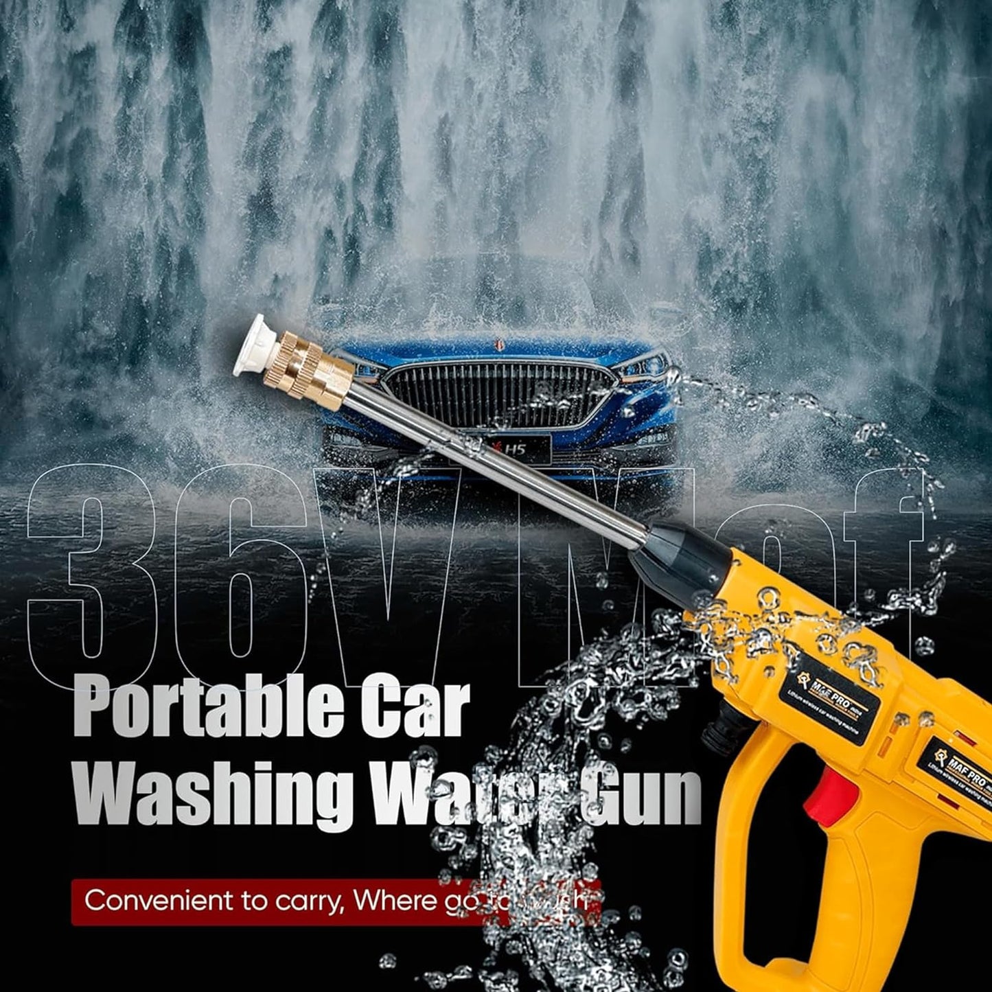 MAF PRO MPCCW-1021 Cordless 36V Battery Powered Pressure Washer Car Washing Gun with Shampoo Bottle Attachment, 2 Nozzles & Water Suction Filter