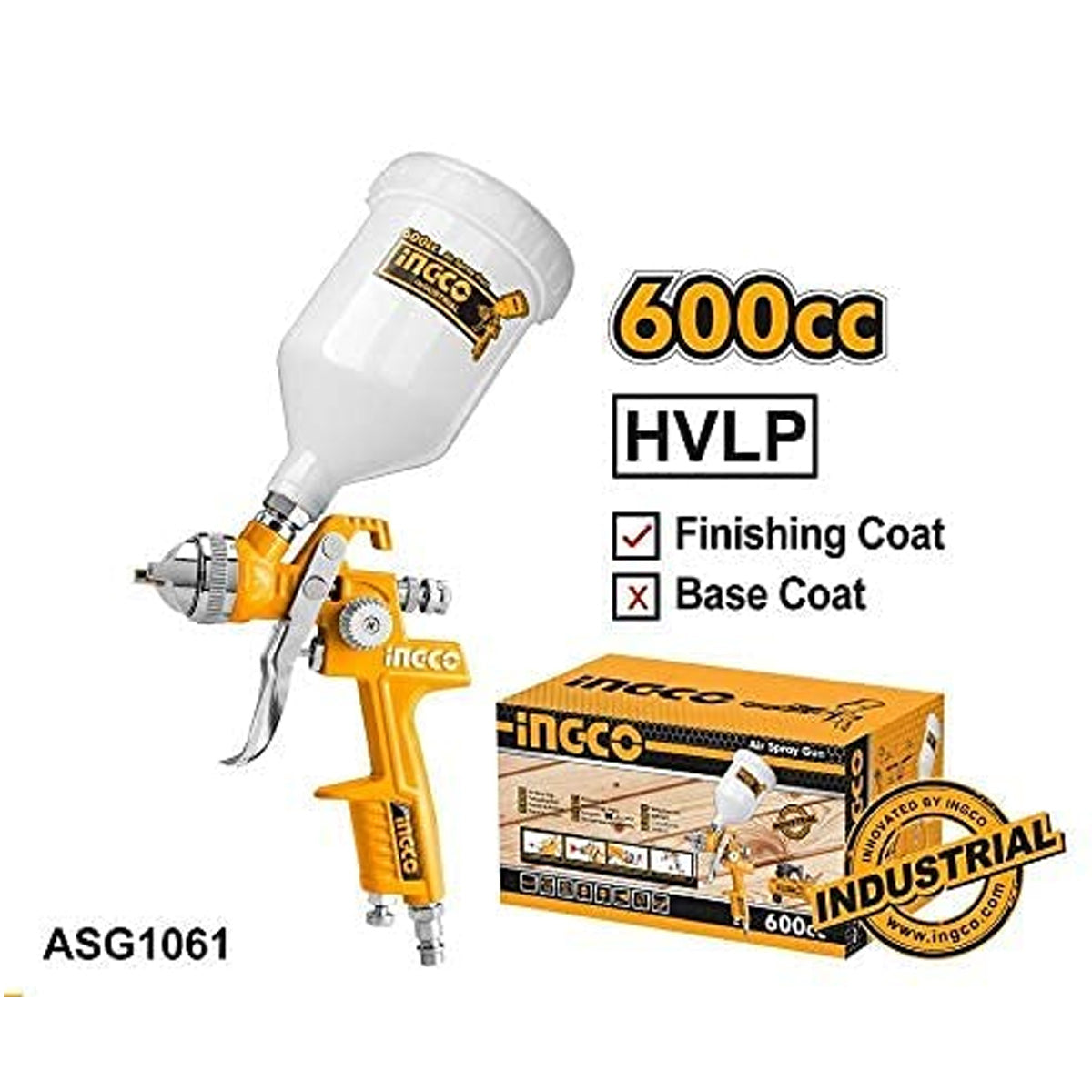 Ingco ASG1061 HVLP Spray Gun - High Volume Low Pressure Electric Paint Sprayer (600cc, 180-250mm, 1.4mm Nozzle