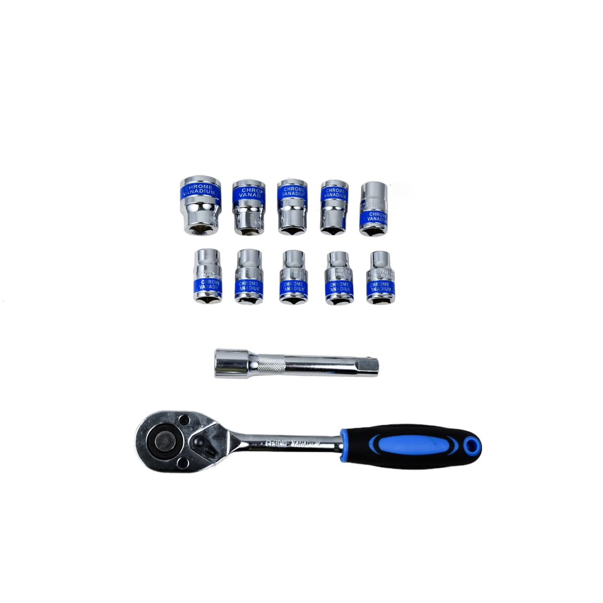 SPEAR 12 Pcs 1/2" Cr-V Quick Release Ratchet Handle Wrench Socket Set with Extension Bar & 10 Sockets for DIY, Automobile, Professional, Home Applications