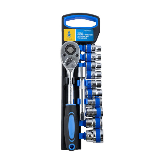 SPEAR 12 Pcs 1/2" Cr-V Quick Release Ratchet Handle Wrench Socket Set with Extension Bar & 10 Sockets for DIY, Automobile, Professional, Home Applications