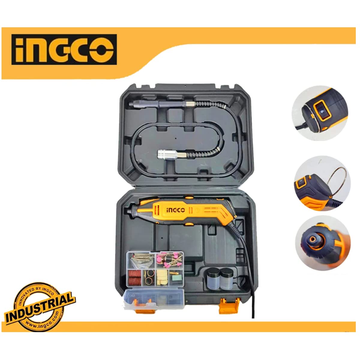 INGCO Mini Die Grinder Kit with Variable Speed MG13328 Mini Die Grinder, 130W, 3.2mm disc dia, 35000 Rpm - 110 Accessories Rotary Tool (3.2 mm)