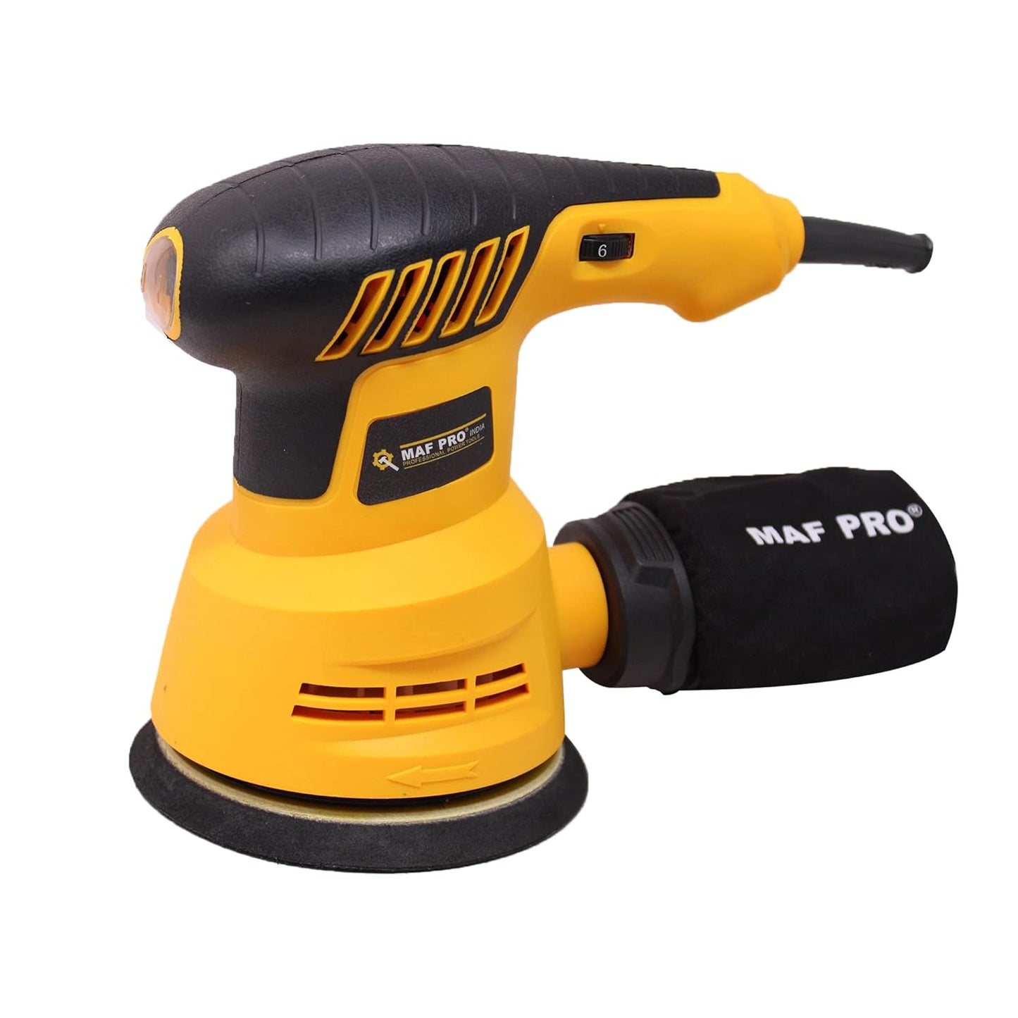 MAF PRO MRS3508 350W Orbital Sander with Sand Paper, Copper Armature, Disc dia 125mm, Variable Speed Control and Dust Collection Bag (5000-12000 RPM)