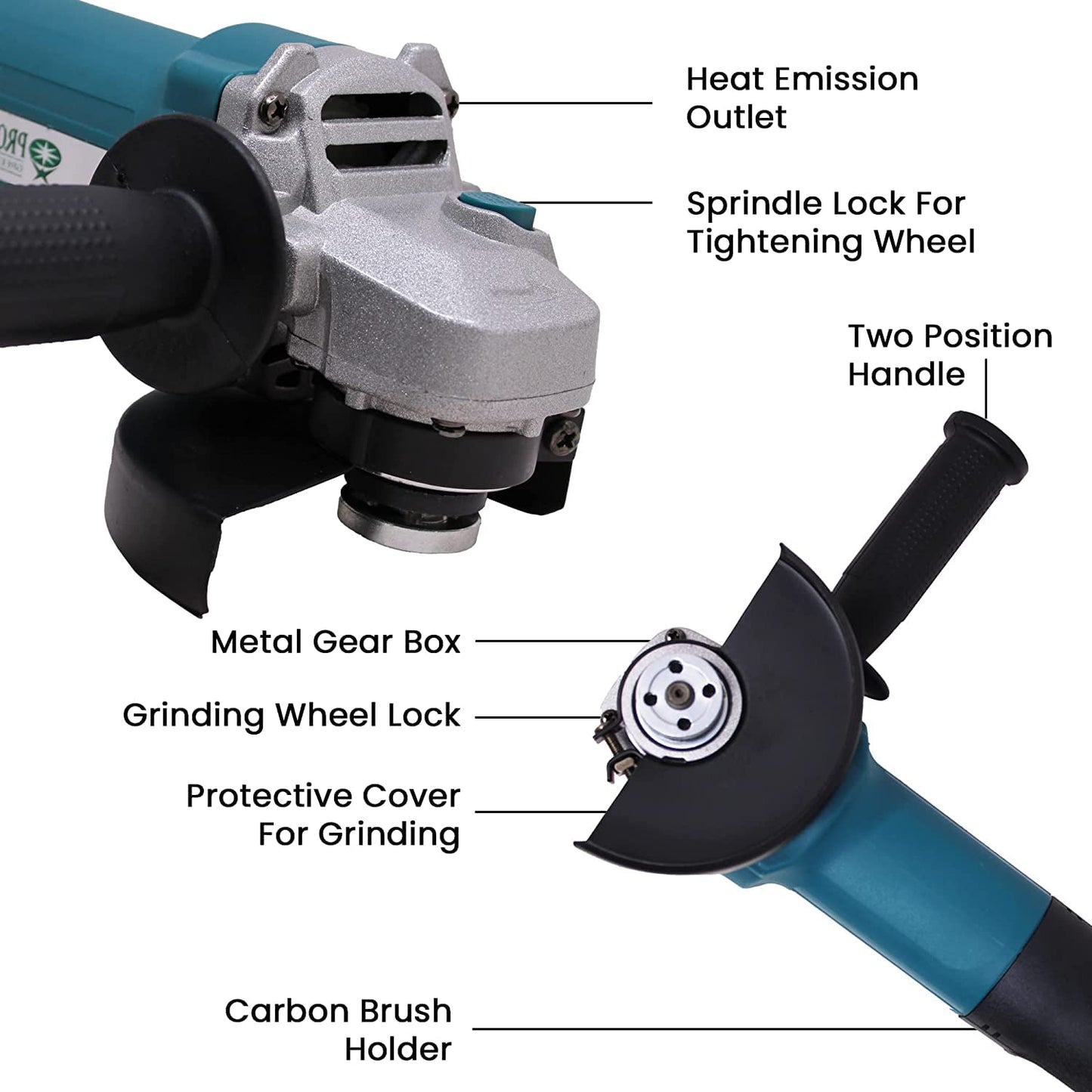 PROGEN 9100-NHG, 1380W, 115mm Heavyduty 4.5 Inch Angle Grinder for Grinding, Cutting, Sharpening, Polishing, Removing Rust (12000Rpm)