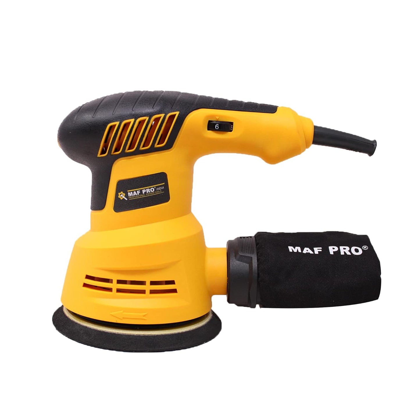 MAF PRO MRS3508 350W Orbital Sander with Sand Paper, Copper Armature, Disc dia 125mm, Variable Speed Control and Dust Collection Bag (5000-12000 RPM)