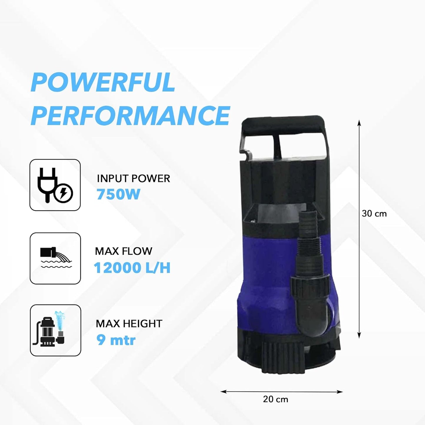 Aegon ASP750 Single Phase IPX8, 750 W, 1 HP Submersible Sewage Pump with Float Switch (12000 L/H, Head 9.5mtr, Depth 7m)