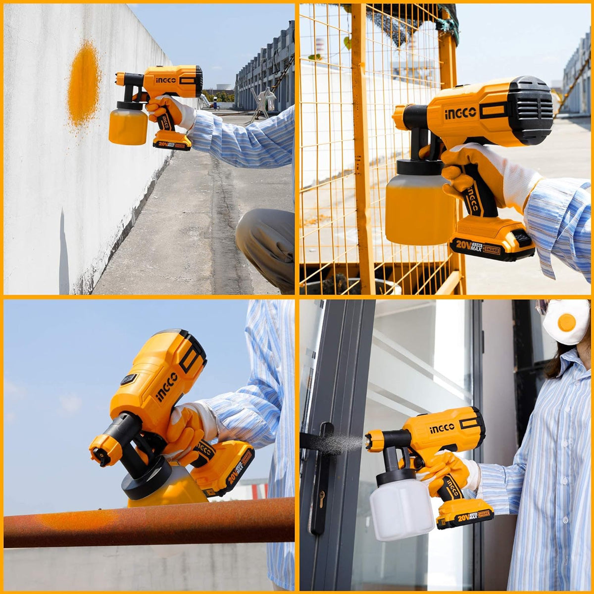 Ingco CSGLI20402 20V Lithium-Ion Cordless Spray Gun - Efficient Electric Paint Sprayer with 800ml Capacity