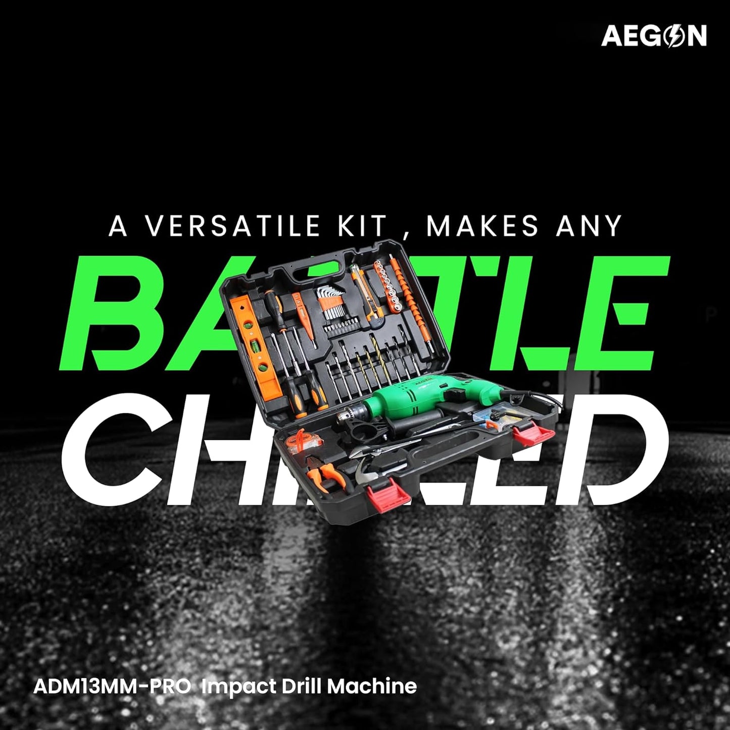 Aegon ADM13 Pro - 13MM Electric Impact Drilling Machine Kit with 115 Pieces Tools, Tool Box and Accessories (800W)