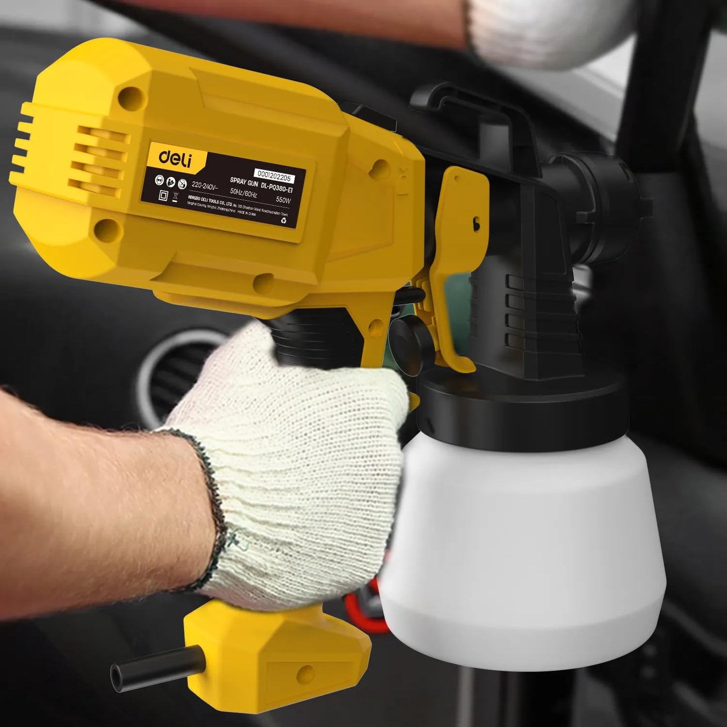 Deli DL-PQ380-E1 550W Electric Spray Gun for Home Improvement & Industrial Use Multipurpose Paint Spray Gun HVLP Sprayer (Yellow)