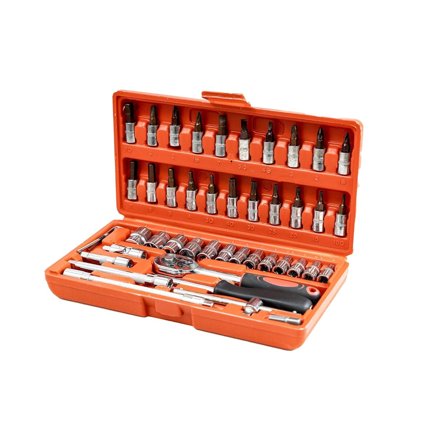 MAF Heavy Duty 1/4" Combinational Ratchet Socket Wrench Spanner 46 Pieces Chrome Vanadium Hand Tool Kit Set For Repairing Work, DIY, Auto Repairs Car & Bike (Assorted Colors)
