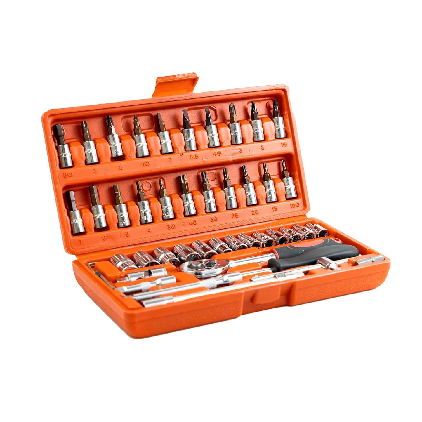 MAF Heavy Duty 1/4" Combinational Ratchet Socket Wrench Spanner 46 Pieces Chrome Vanadium Hand Tool Kit Set For Repairing Work, DIY, Auto Repairs Car & Bike (Assorted Colors)