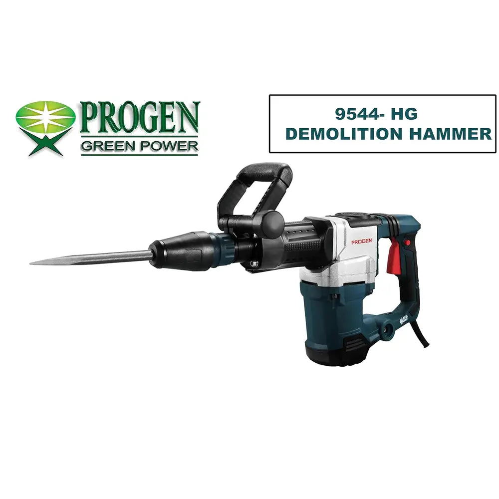 PROGEN 9544-HG 11kg Heavy Duty Breaker/Demolition Hammer/Concrete Breaker with Pointed and Flat Chisel Bits (1700W, 20-55J, 900-2000bpm, 18mm Max Drill Chuck)