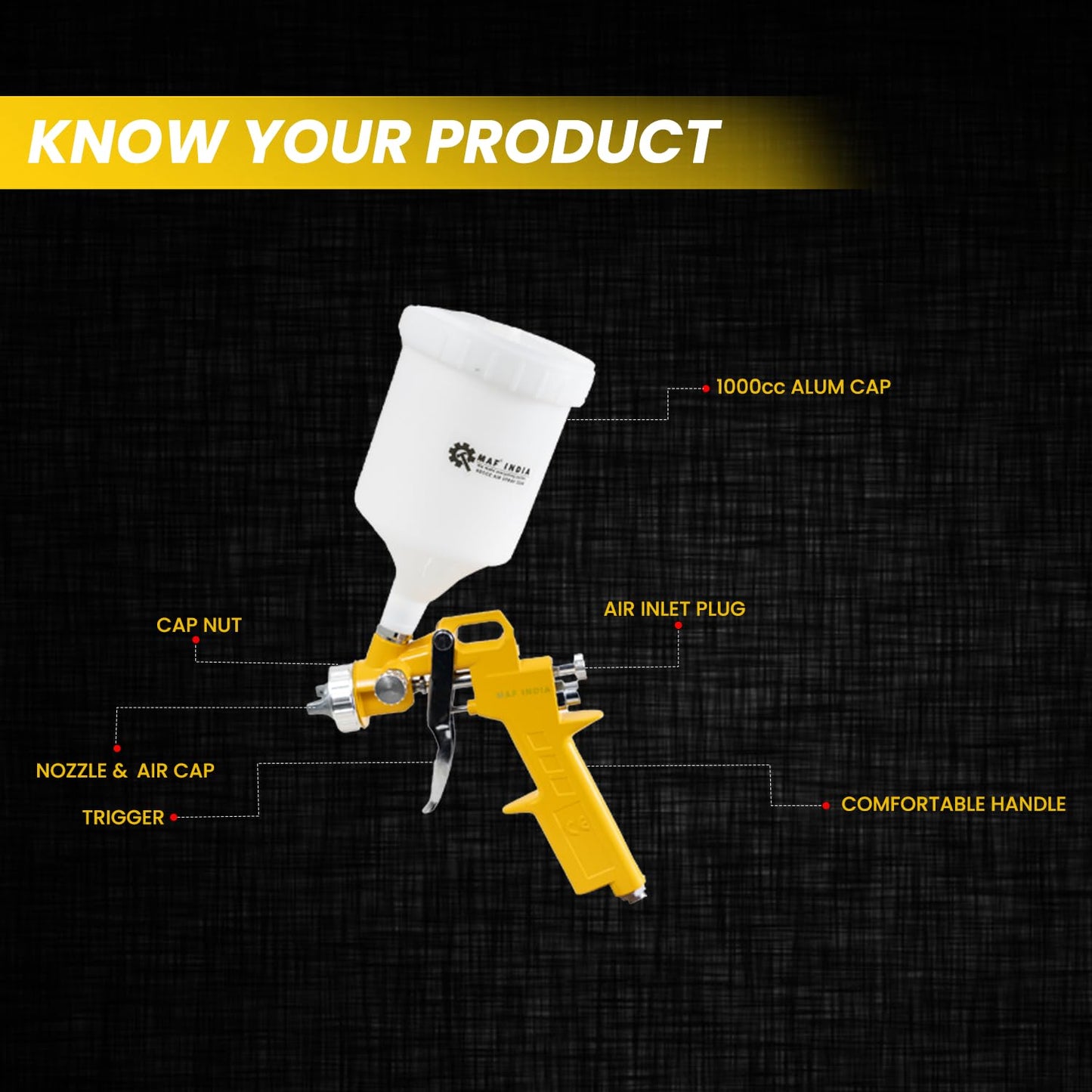 MAF PRO ASG6006 Air Spray Gun, 400ml Capacity | 1.5mm Nozzle Stainless Steel | 3-4 Bar Pressure | Suitable for Base Coat Spray Gun for Auto Paint