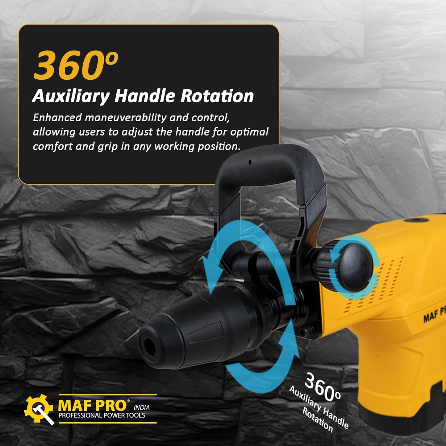 MAF PRO DBH180056 11kg Heavy Duty Professional Breaker/Demolition Hammer/Concrete Breaker with Pointed and Flat Chisel Bits For Chipping/Demolition (1800W, 0-27J, 0-2000bpm)