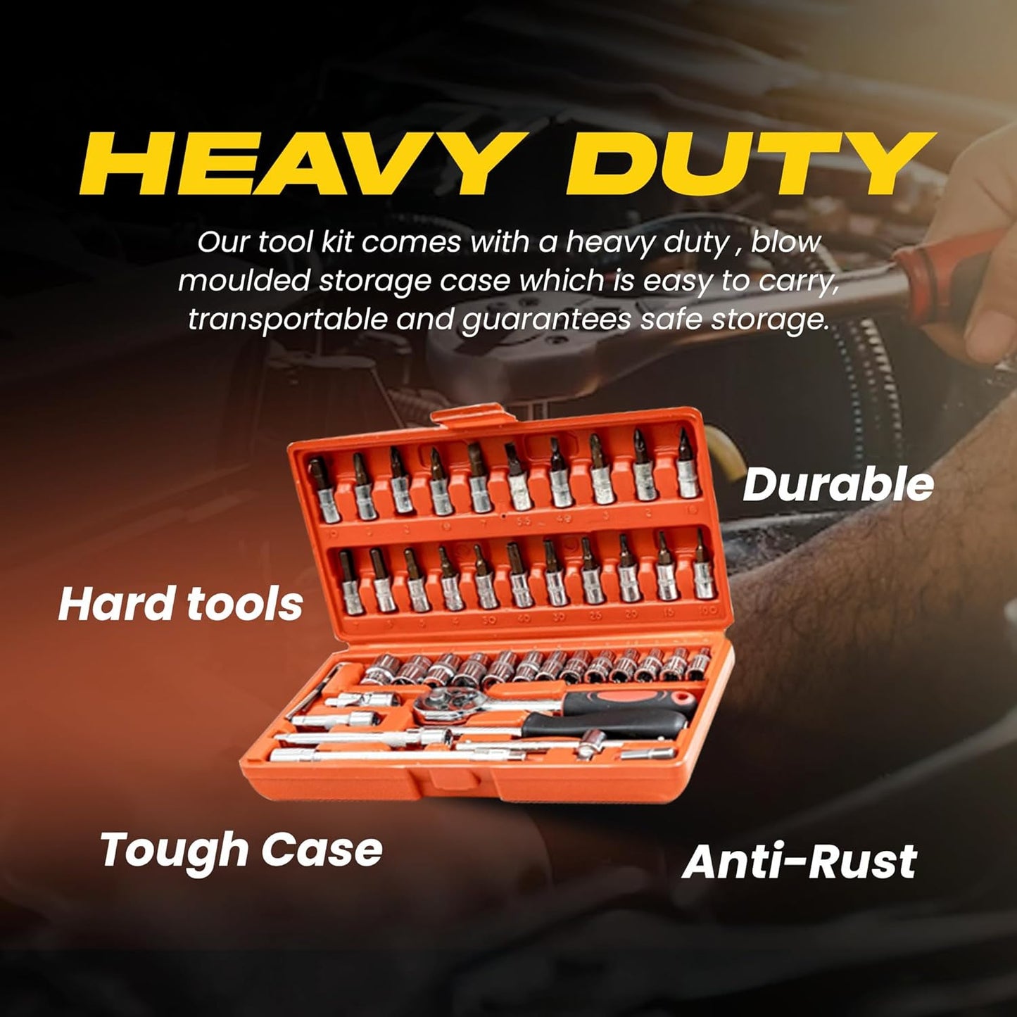MAF Heavy Duty 1/4" Combinational Ratchet Socket Wrench Spanner 46 Pieces Chrome Vanadium Hand Tool Kit Set For Repairing Work, DIY, Auto Repairs Car & Bike (Assorted Colors)
