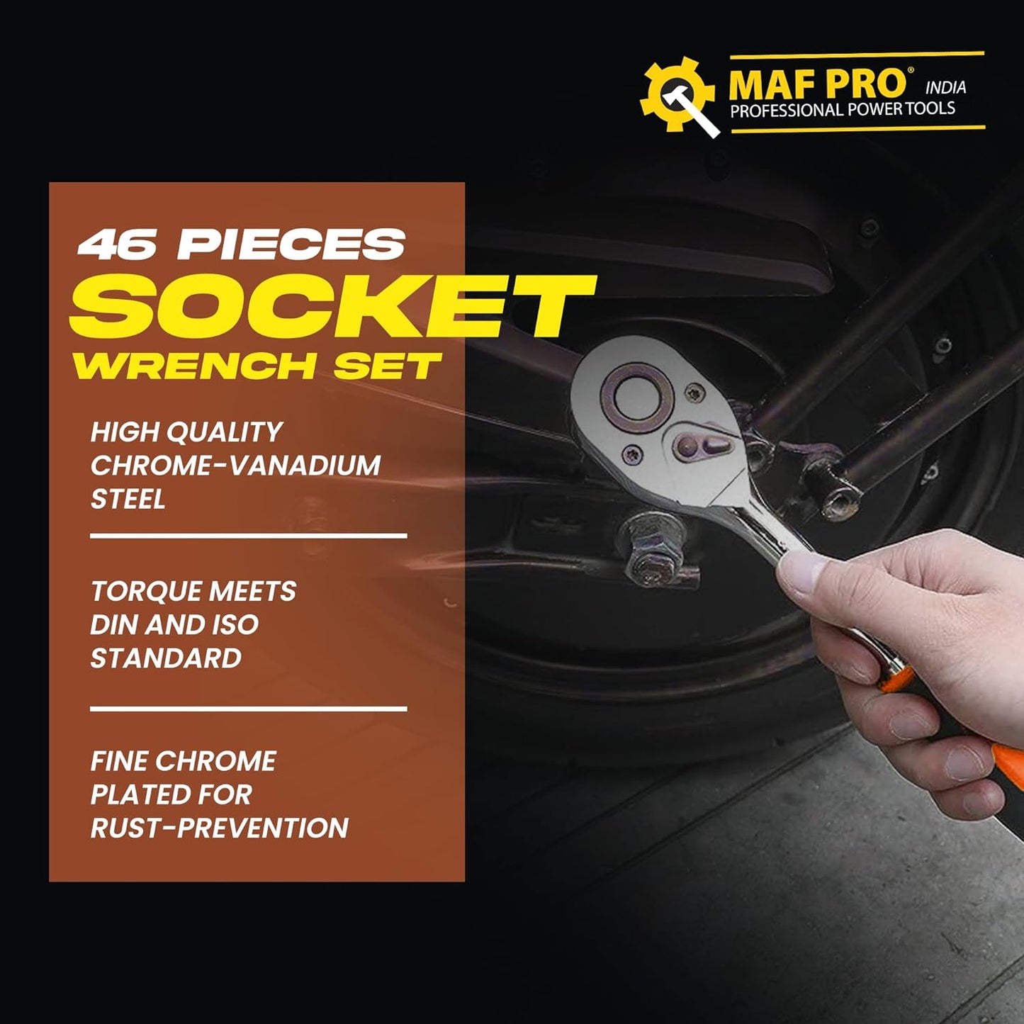 MAF Heavy Duty 1/4" Combinational Ratchet Socket Wrench Spanner 46 Pieces Chrome Vanadium Hand Tool Kit Set For Repairing Work, DIY, Auto Repairs Car & Bike (Assorted Colors)