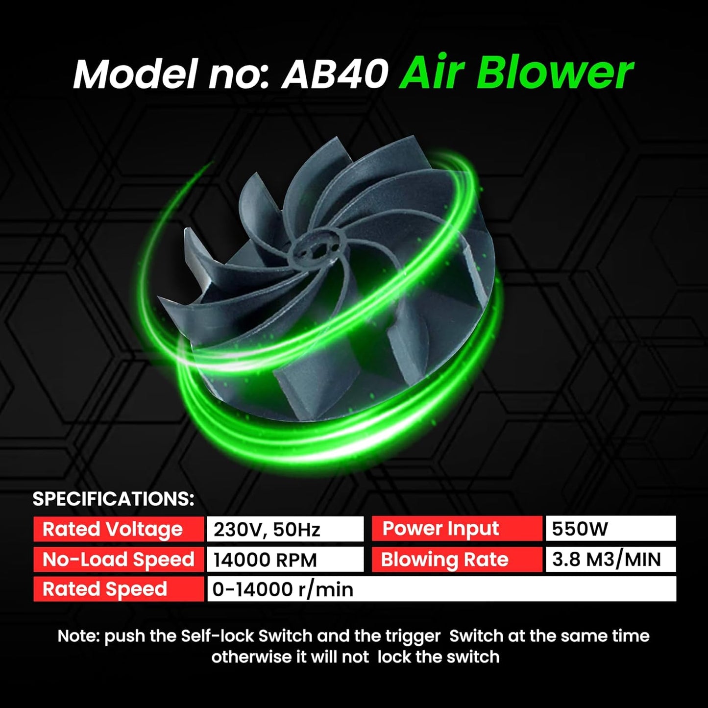 Aegon AB40 Multipurpose Electric Air Blower for Home, Office, Dust Cleaner/Garden Leaf/Trash Cleaning (550W, 3.8 m3/min, 14000 RPM, Green)