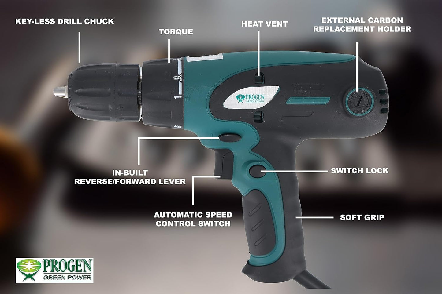 PROGEN 9210-HG Professional 450W Power Drill Machine with Reversible Variable Speed - Screwdriver Pistol Grip Drill (10 mm Chuck Size)