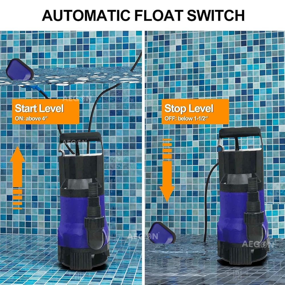 Aegon ASP750 Single Phase IPX8, 750 W, 1 HP Submersible Sewage Pump with Float Switch (12000 L/H, Head 9.5mtr, Depth 7m)