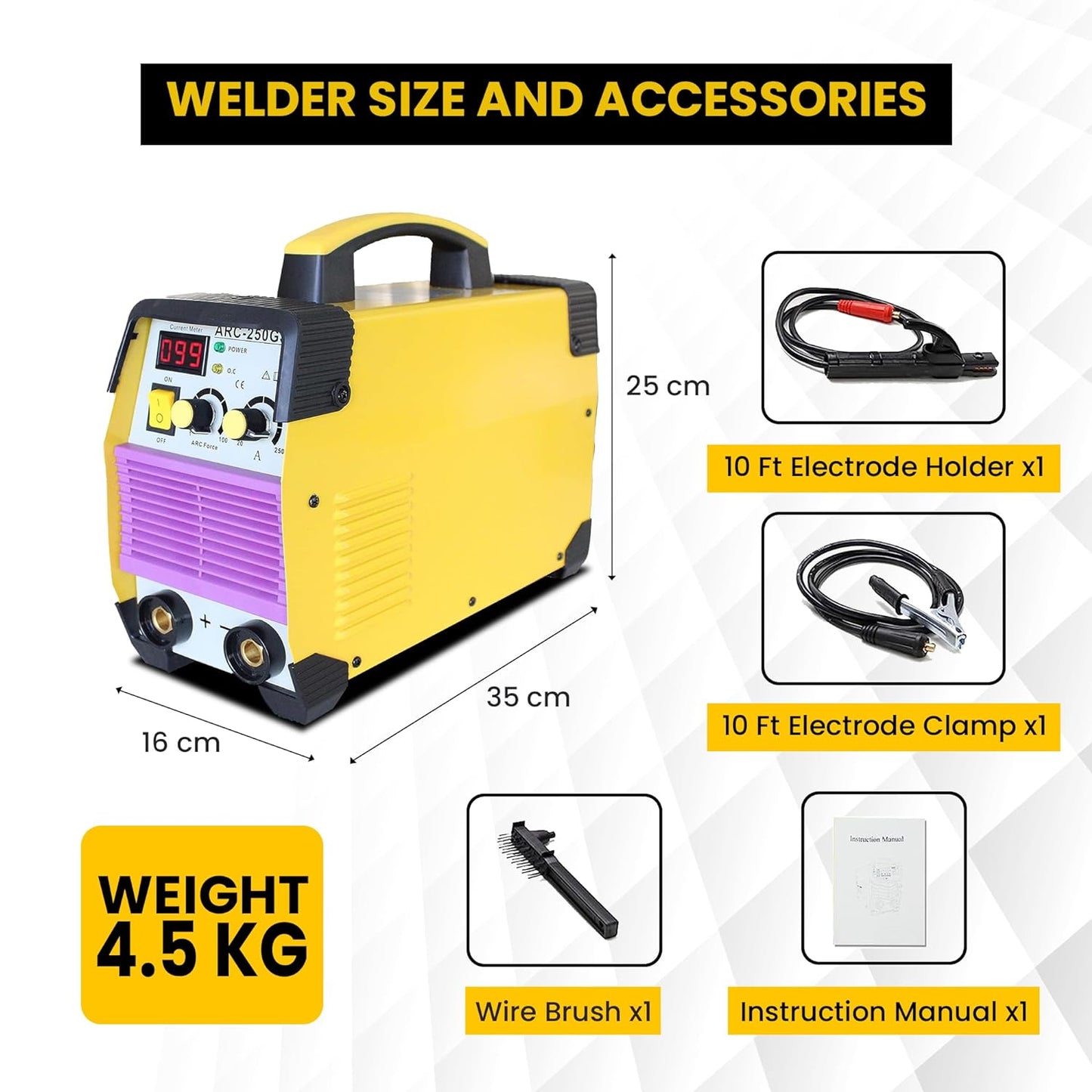 Aegon ARC 250GS - Portable 250A Inverter ARC Welding Machine/Welder (Yellow)