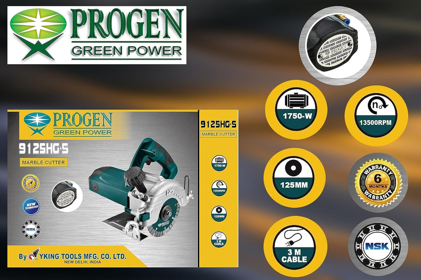 Progen 9125HGS Heavy Duty Marble/Wood/Tile/Granite Cutter | 5-Inch, 1750W, 13500RPM
