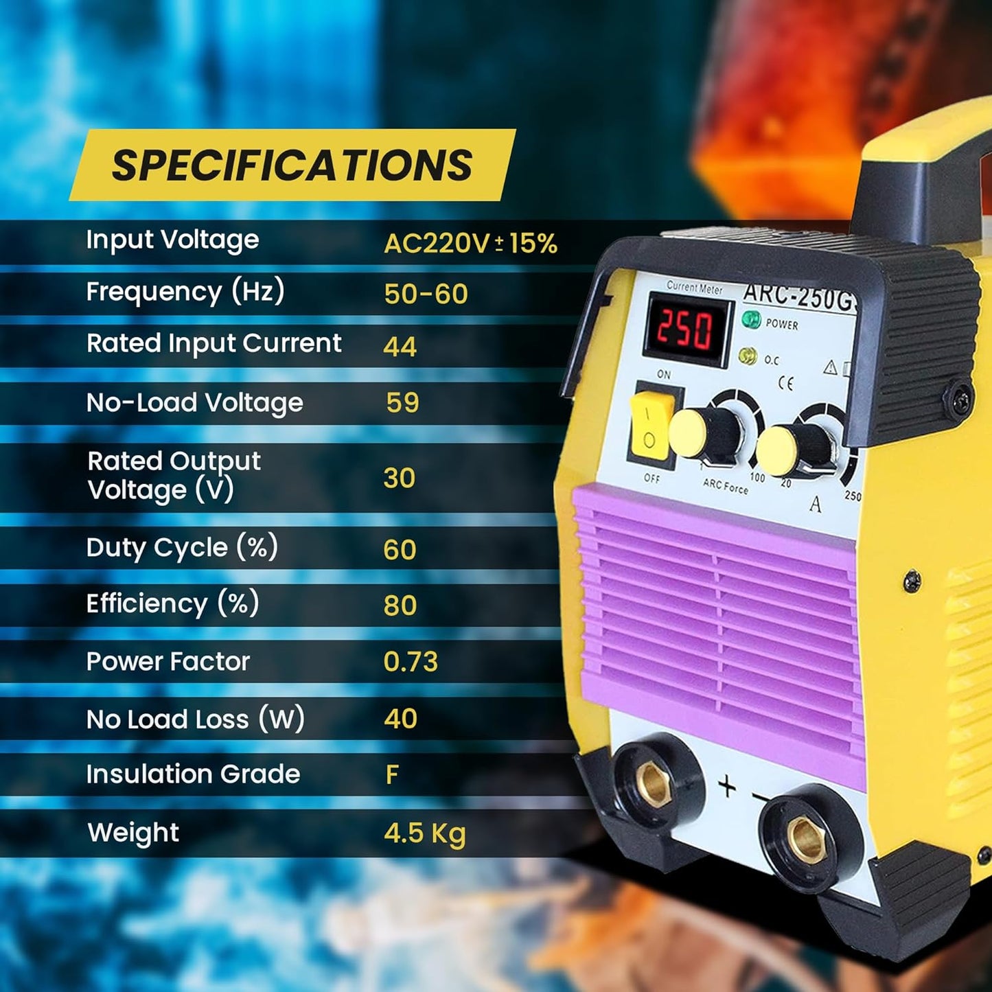 Aegon ARC 250GS - Portable 250A Inverter ARC Welding Machine/Welder (Yellow)