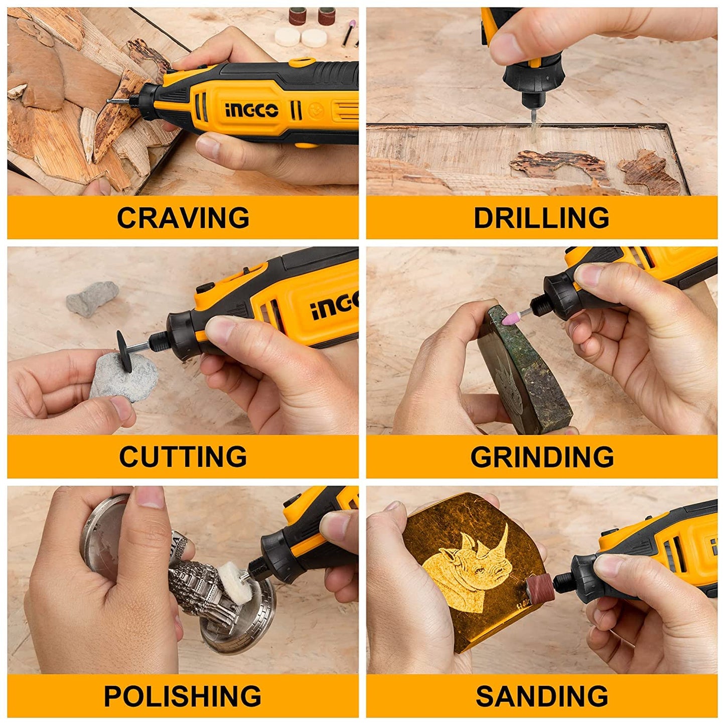 INGCO Mini Die Grinder Kit with Variable Speed MG13328 Mini Die Grinder, 130W, 3.2mm disc dia, 35000 Rpm - 110 Accessories Rotary Tool (3.2 mm)