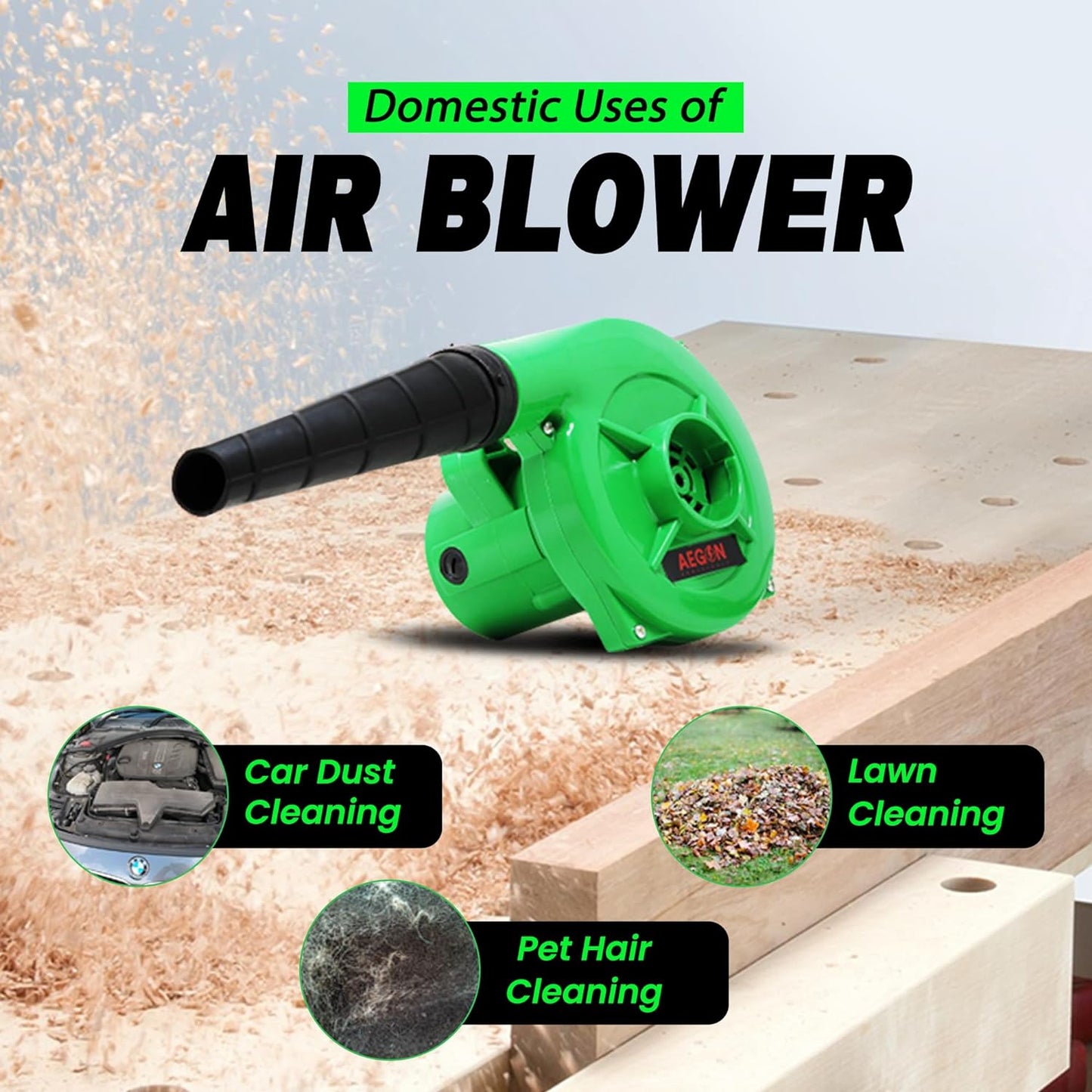 Aegon AB40 Multipurpose Electric Air Blower for Home, Office, Dust Cleaner/Garden Leaf/Trash Cleaning (550W, 3.8 m3/min, 14000 RPM, Green)