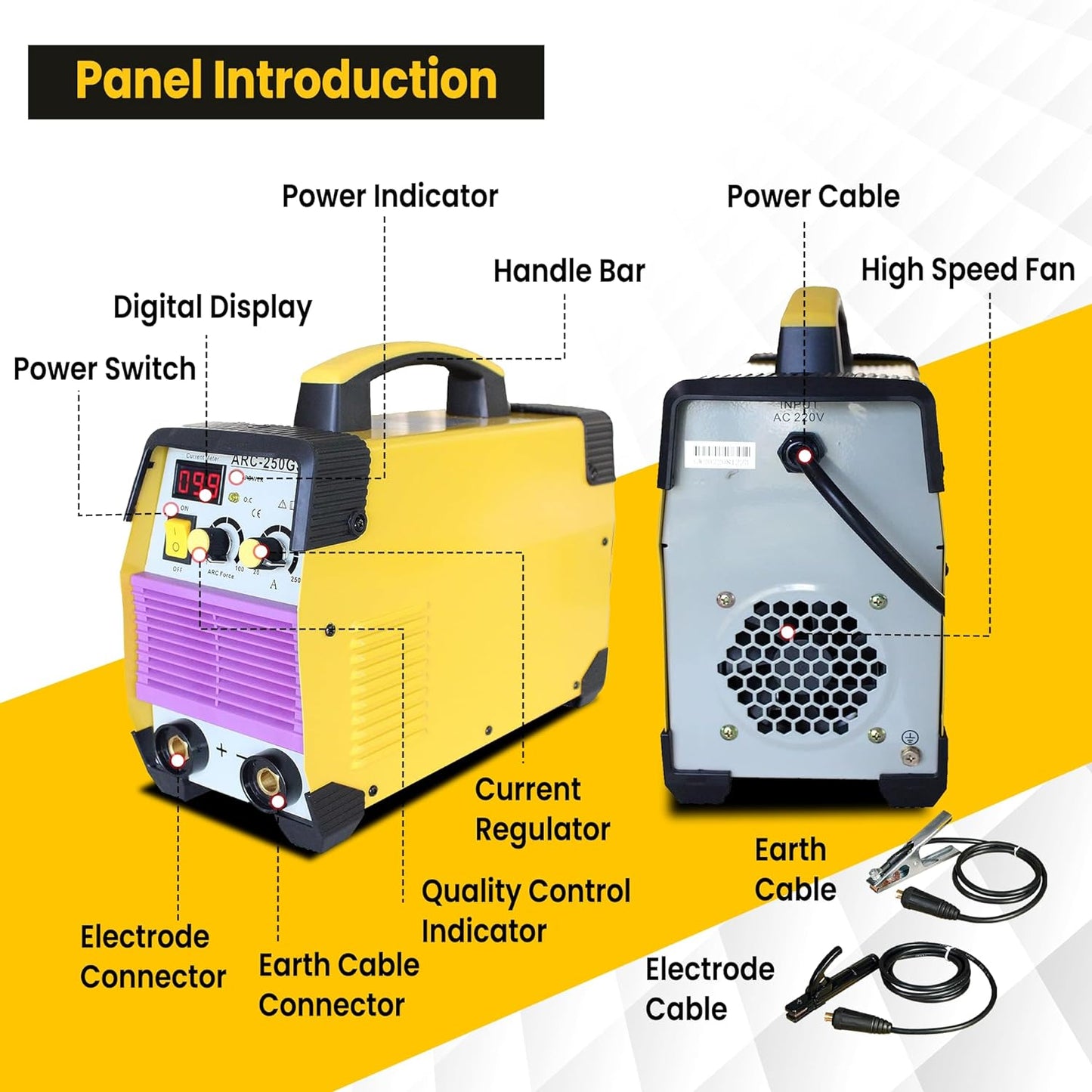 Aegon ARC 250GS - Portable 250A Inverter ARC Welding Machine/Welder (Yellow)
