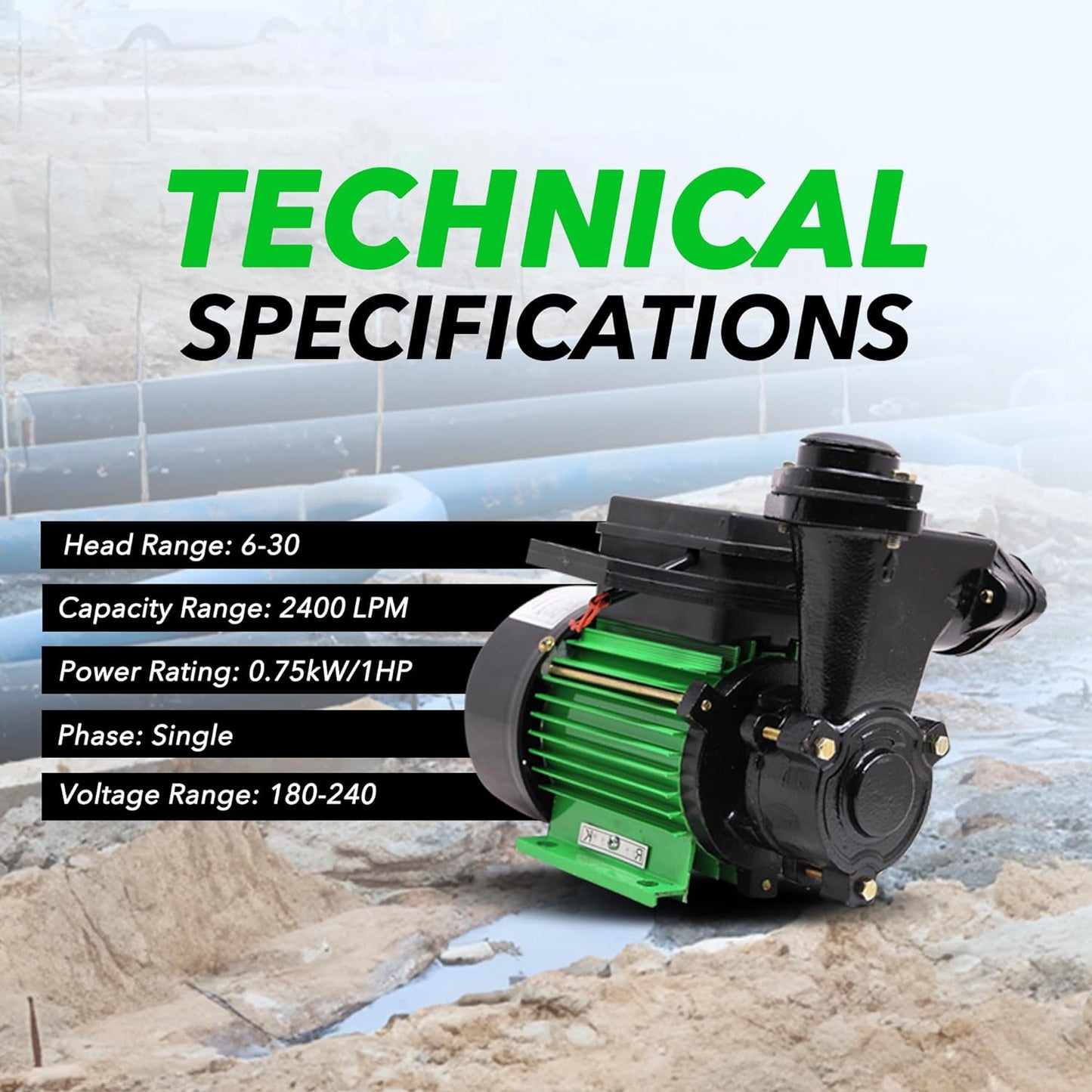 Aegon 1 HP Pure Copper Winding Self Priming Single-Phase Monoblock Pump (Green) - 6 Months Warranty