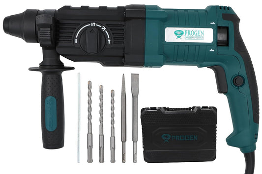 PROGEN 9226HG 980W Heavy Duty 26mm Rotary Hammer Drill, Variable Speed Reversible Function with 5 Bits For Hammering, Chiseling on Wood, Metal, Concrete (1300 Rpm)