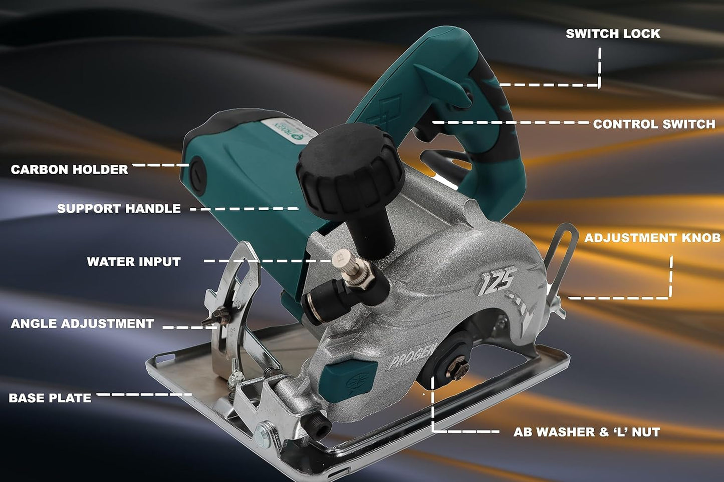 PROGEN 9125-HG Heavy Duty 5-inch Marble/Tile/Wood Cutter - 1750W, 13500 RPM