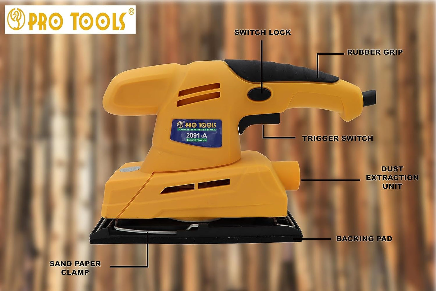PRO TOOLS 2091-A, 240W, 12000 RPM, 90x187mm Aluminium Base Corded Electric Orbital Sander