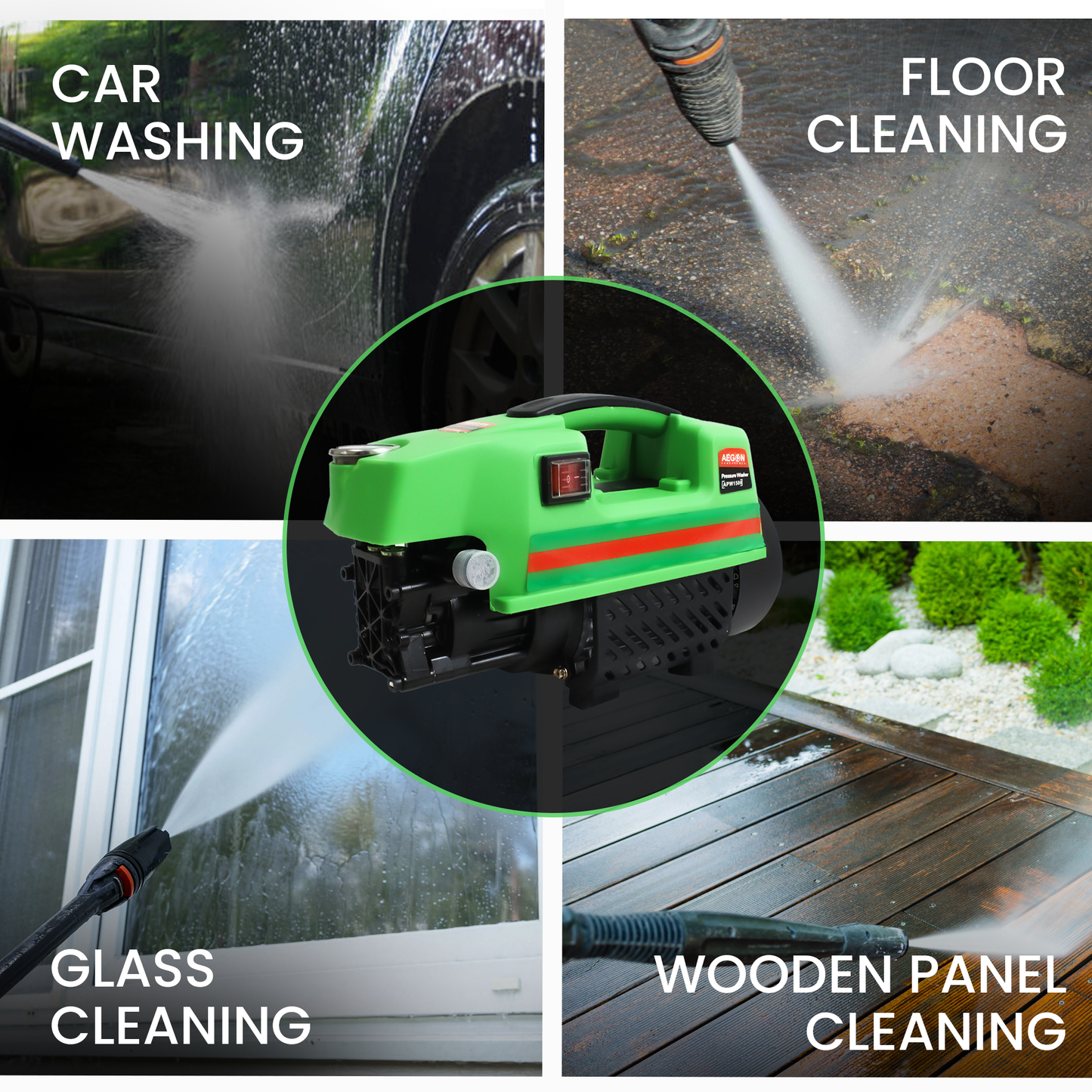 Aegon Powerful APW1500 High Pressure Washer, 1500W, 195 Bar, 420 L/h Flow Rate with 1.75m Hose, for Car, Bike & Home Cleaning