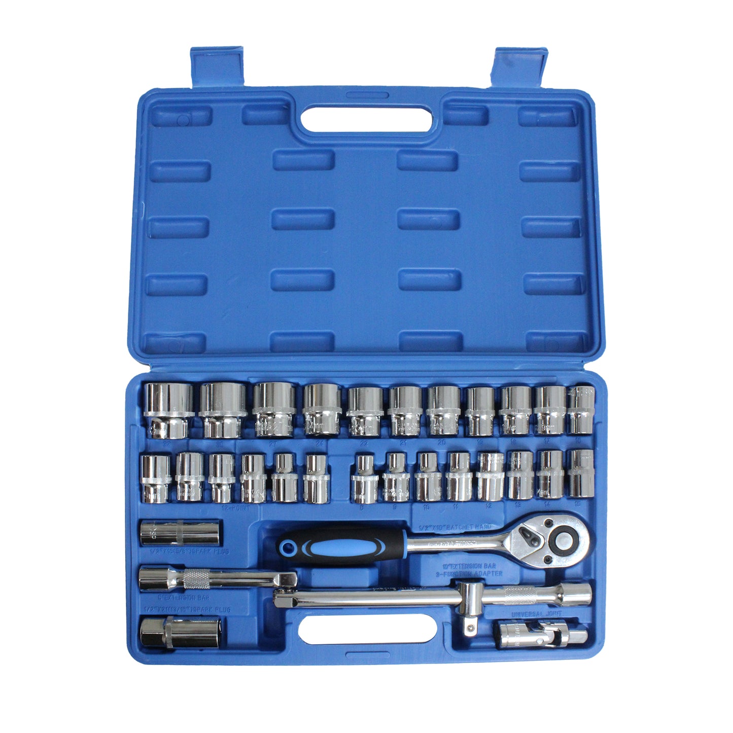 Aegon SS-32 1/2" 32 Pieces Heavy Duty 12 Point Combinational Ratchet Socket Wrench Spanner Tool Chrome Vanadium Hand Tool Kit For Repairing Work, DIY, Auto Repairs Car & Bike