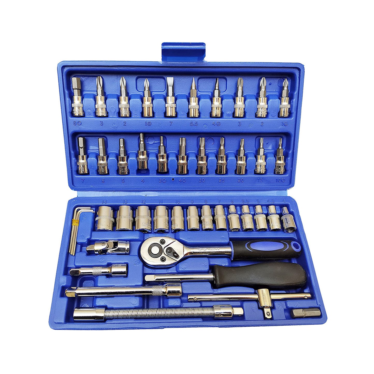 Aegon SS-46 1/4" 46 Pieces Heavy Duty Combinational Ratchet Socket Wrench Spanner Chrome Vanadium Hand Tool Kit For Repairing Work, DIY, Auto Repairs Car & Bike