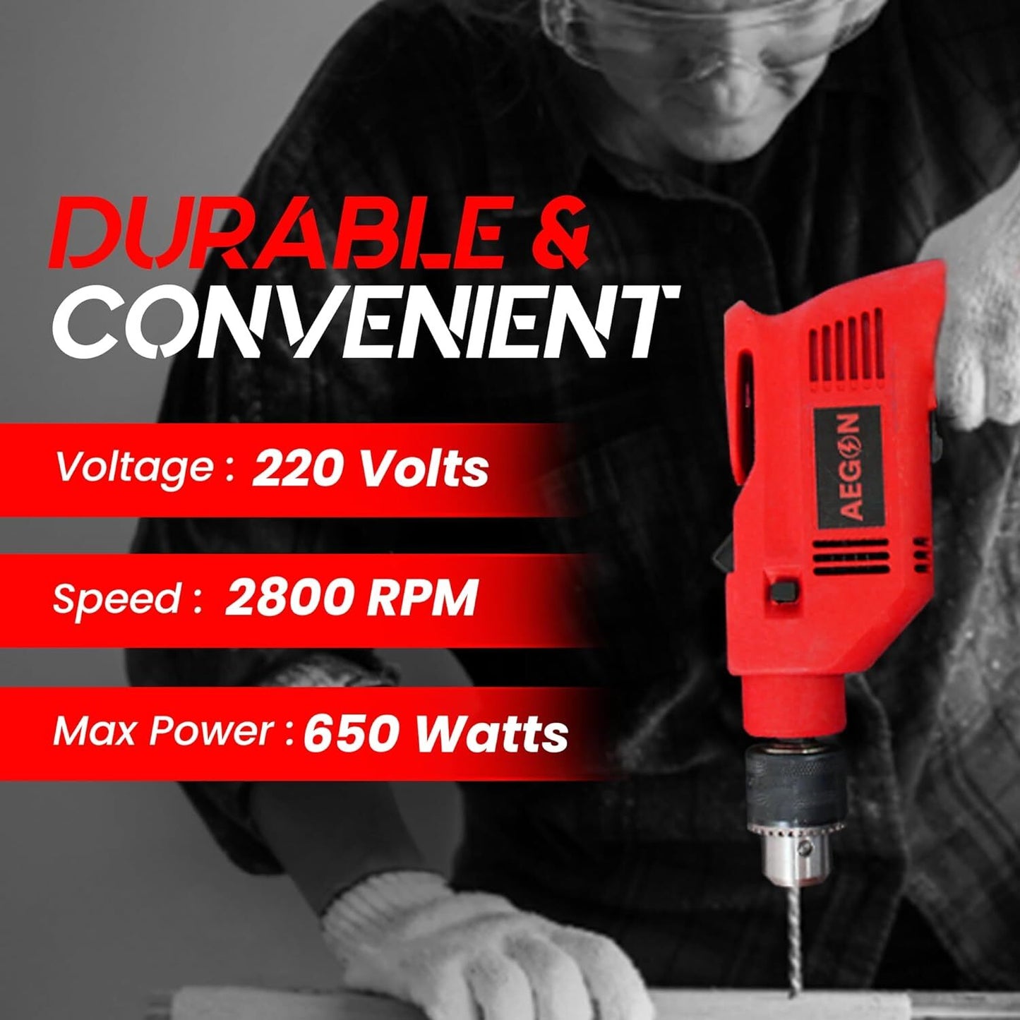 Aegon ADM-13 MM - 650W-800W Impact Drill Machine or Screwdriver & Kit with 121 Accessories