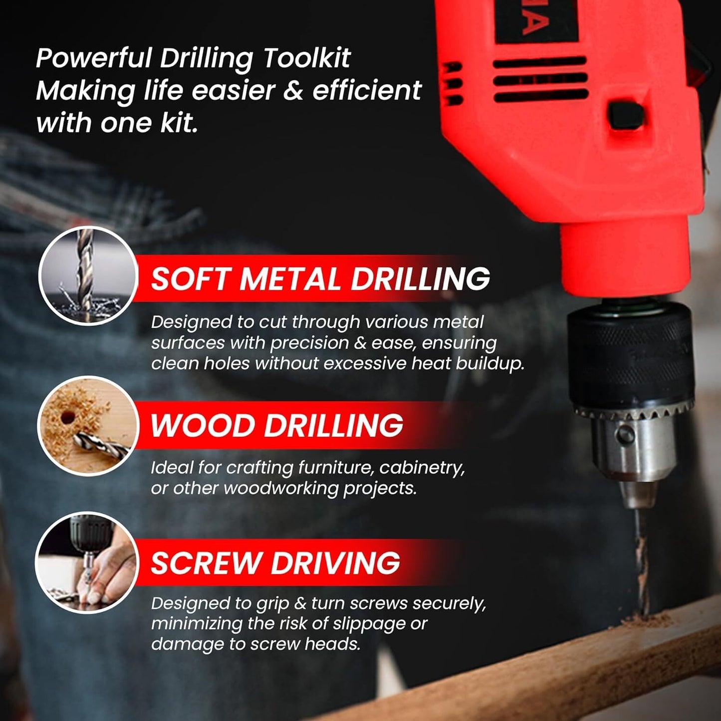Aegon ADM-13 MM - 650W-800W Impact Drill Machine or Screwdriver & Kit with 121 Accessories
