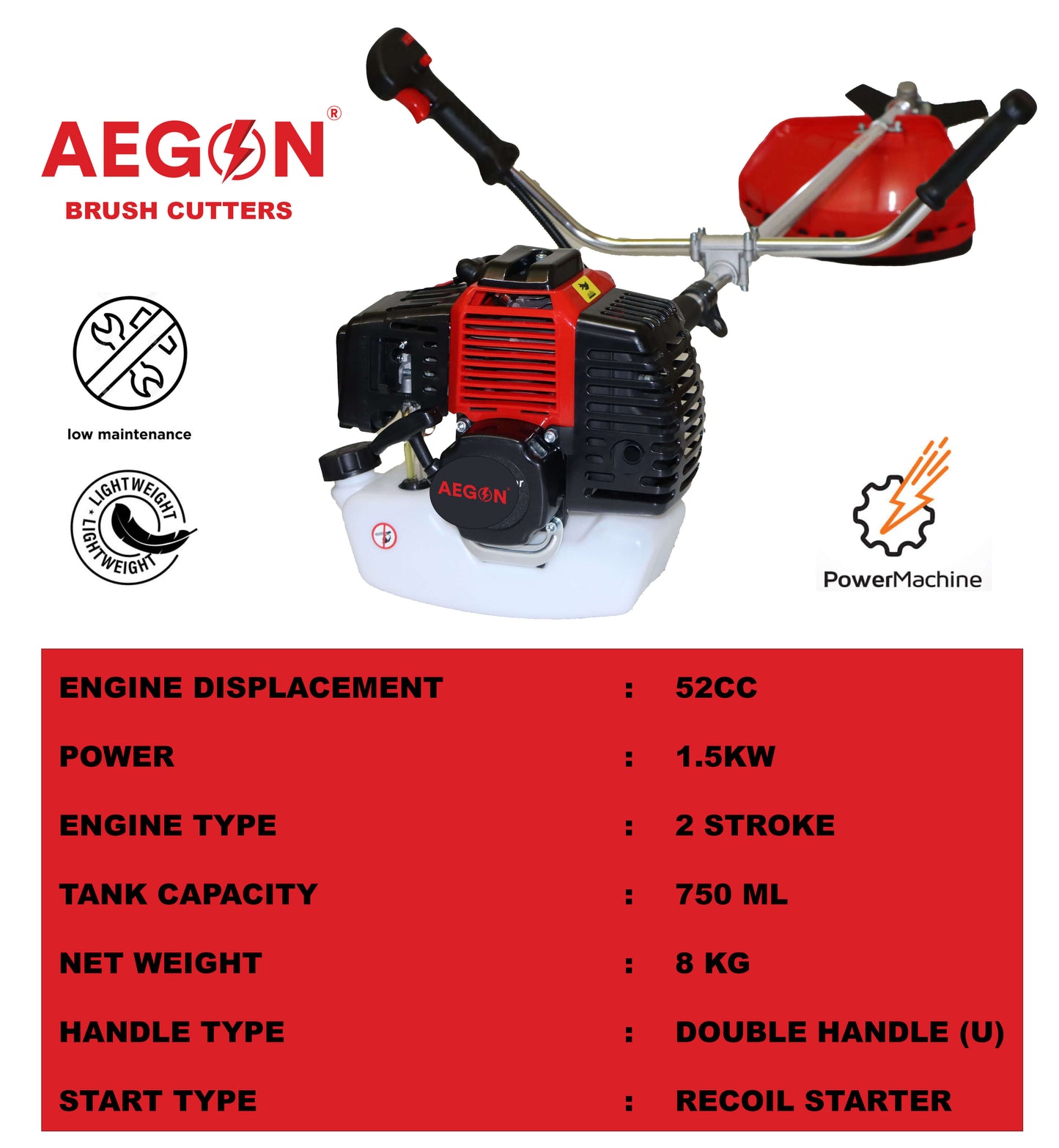 Aegon Brush Cutter 2 Stroke 52cc Side Pack Crop Cutter Machine | Farm Weeding | Fuel Grass Trimmer (Manual Feed)