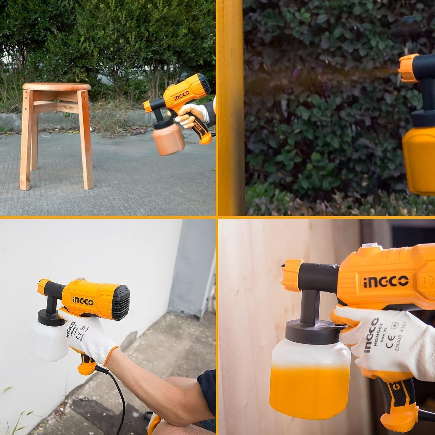 INGCO SPG3508 Electric Paint Spray Gun Matte Finish 450 Watt with Viscosity Measuring Cup 800 ml Capacity for Home Improvement & Industrial Use (Orange, 1 Set)