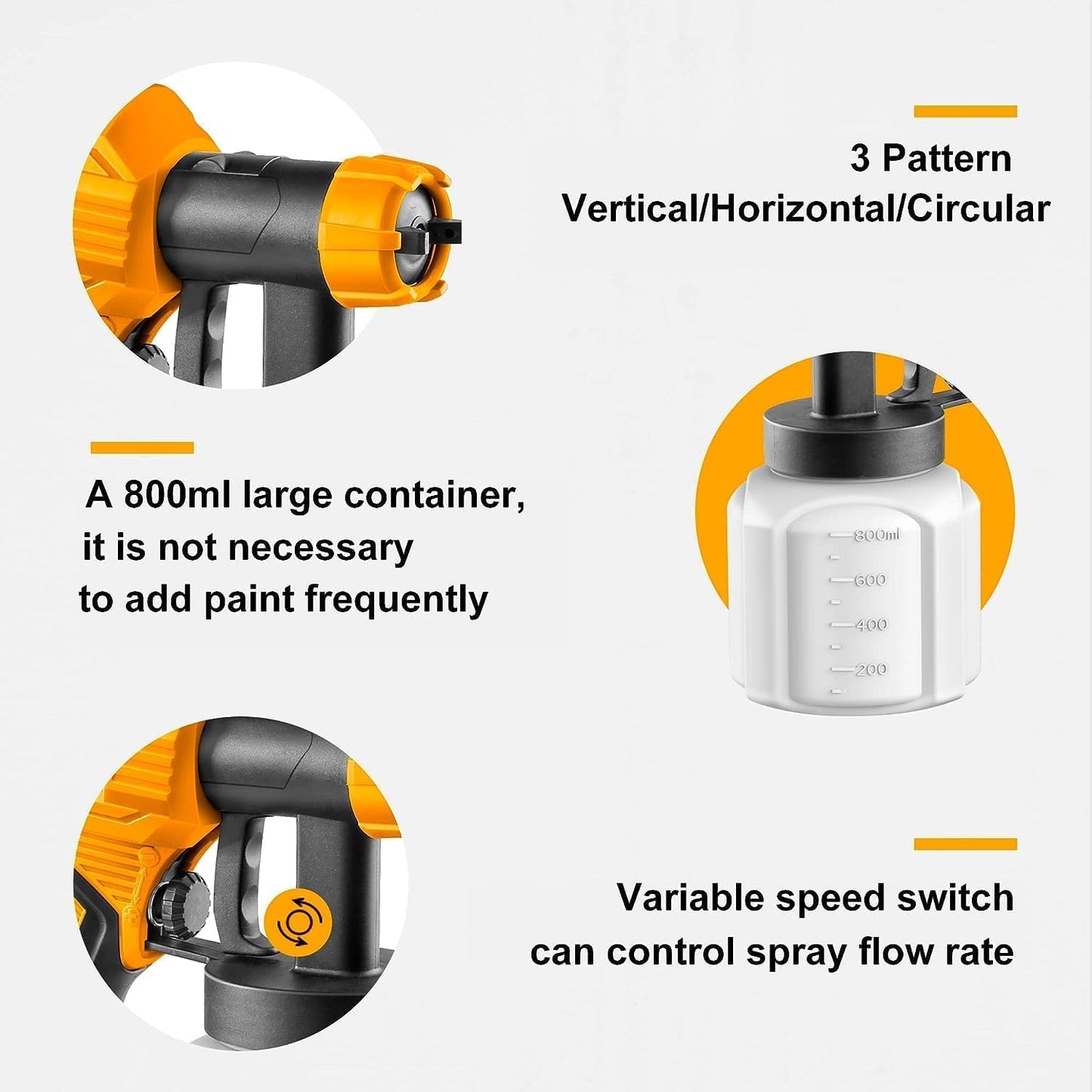 INGCO SPG3508 Electric Paint Spray Gun Matte Finish 450 Watt with Viscosity Measuring Cup 800 ml Capacity for Home Improvement & Industrial Use (Orange, 1 Set)
