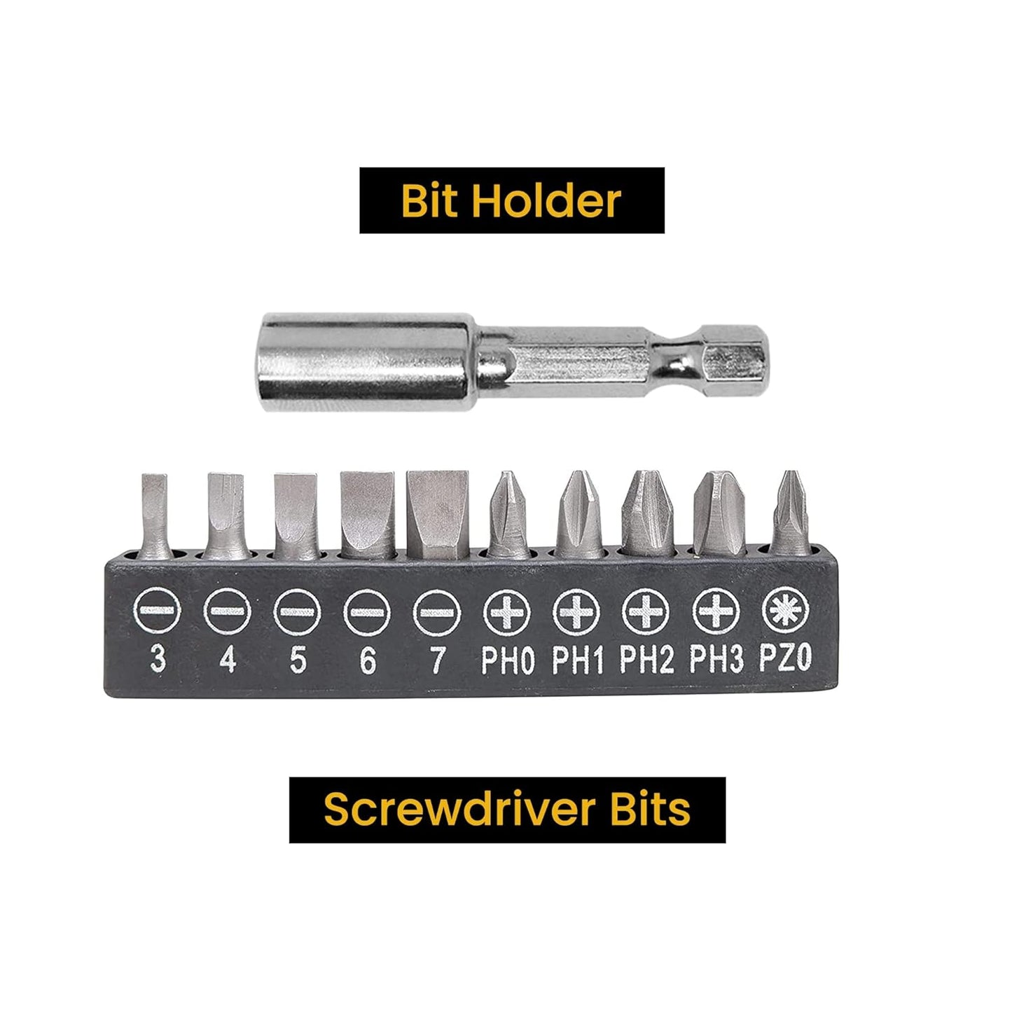 MAF PRO CDSLI0402 4V Cordless Screwdriver Kit with LED Light, Rechargeable, 90° Rotatable (11 Pieces, 6.35mm, Yellow)