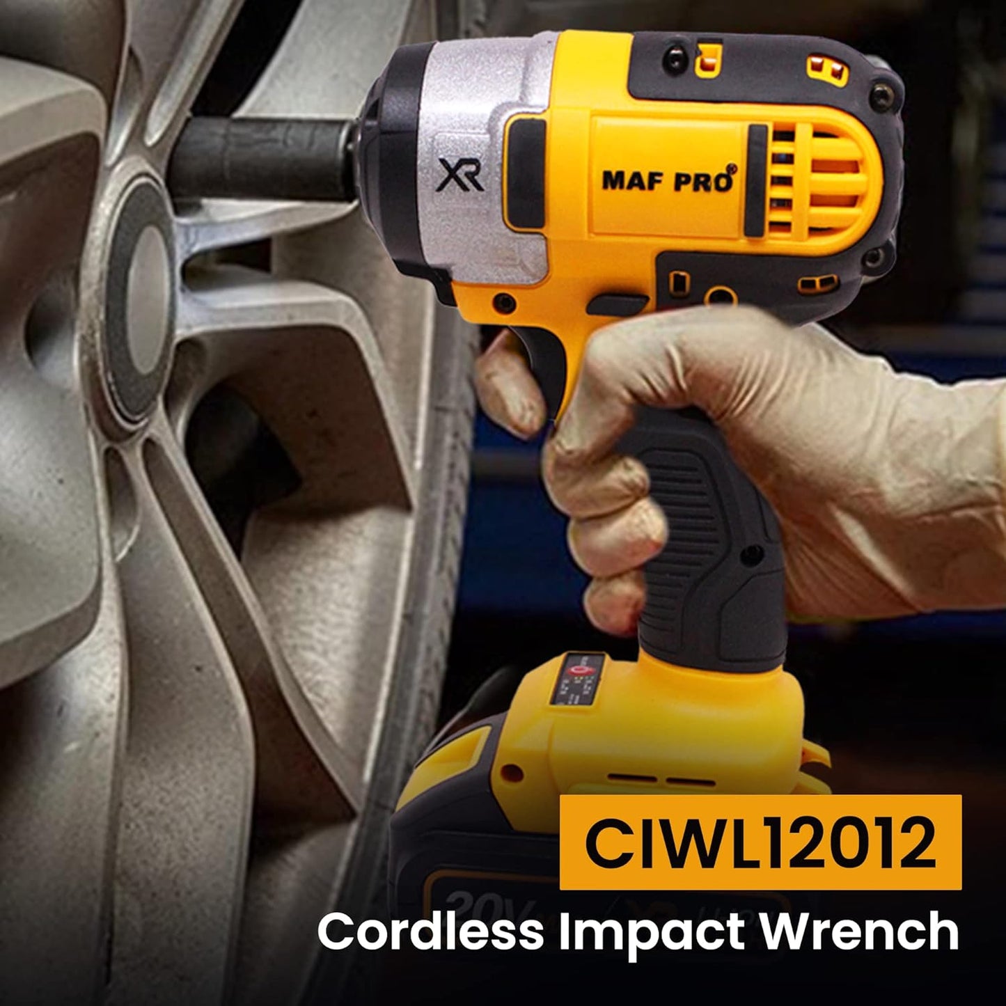 MAF PRO CIWL12012 20V Cordless Lithium-Ion Impact Driver/Wrench, Brushless Motor with 3Pcs Sockets, 2 Batteries, 1 Charger, 1 Canvas Bag (580Nm, 3200Rpm)