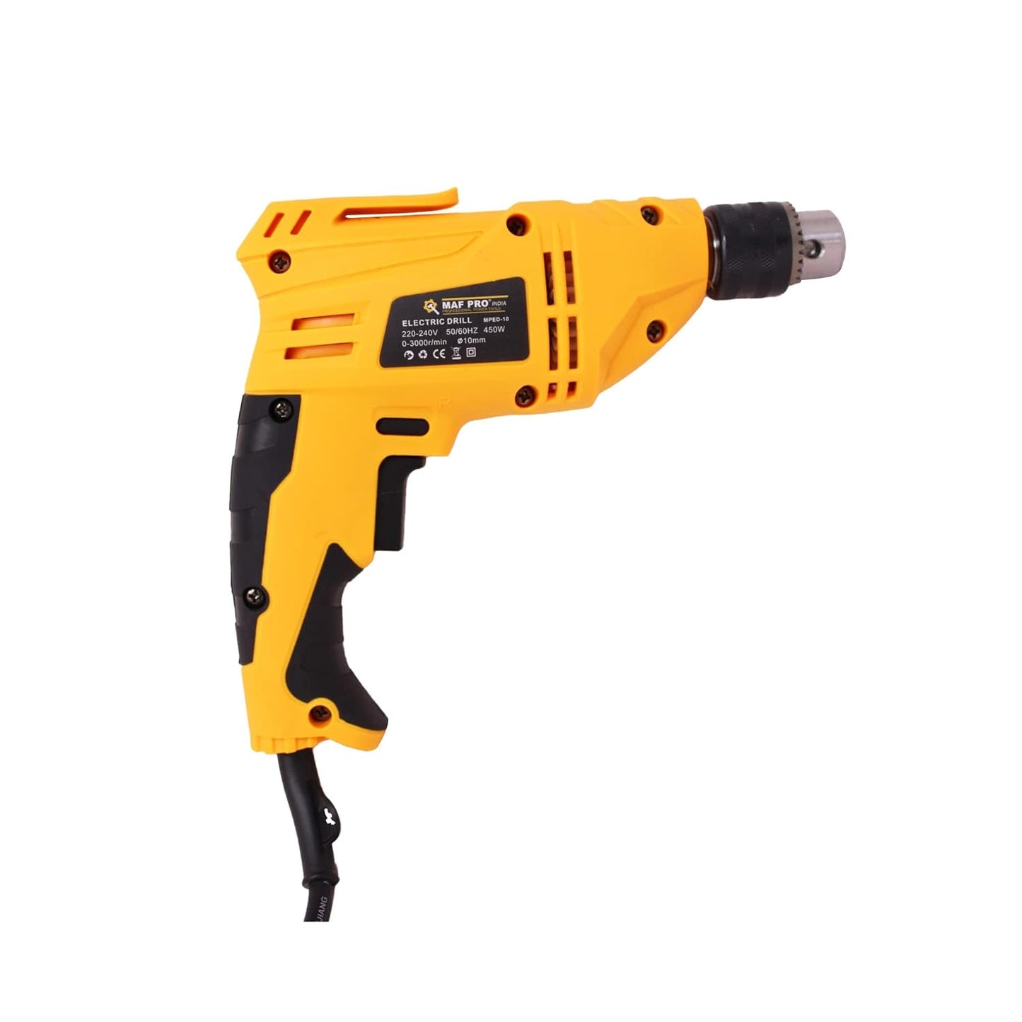 MAF PRO MPED-10 450W 10mm Electric Drill, Copper Armature, Forward/Reverse with Variable Speed Control (3000 RPM, Chuck 10 mm)