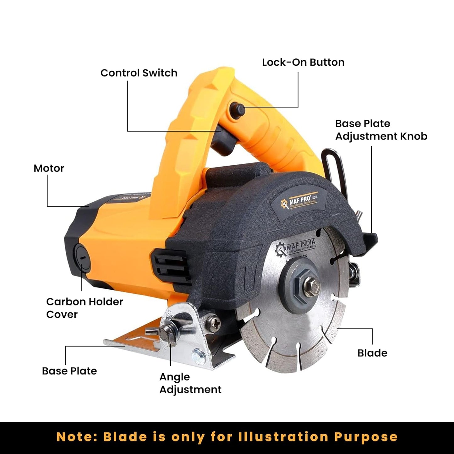 MAF PRO MPSB-5 Heavy Duty 5-inch Marble/Tile/Granite/Stone/Brick/Porcelain/Ceramic Cutter, Depth Adjustable (1400W, 12000 RPM, Disc dia 125mm)
