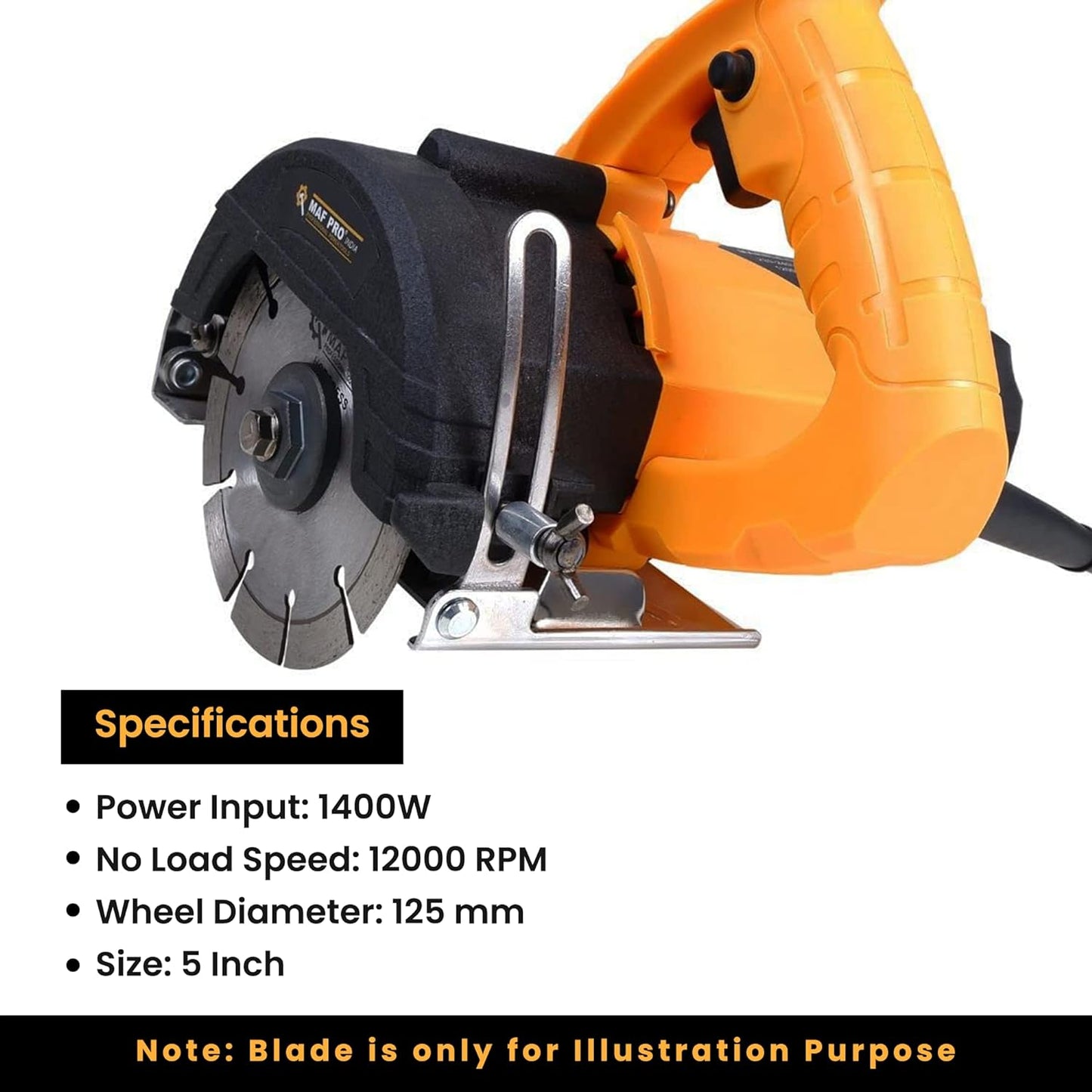 MAF PRO MPSB-5 Heavy Duty 5-inch Marble/Tile/Granite/Stone/Brick/Porcelain/Ceramic Cutter, Depth Adjustable (1400W, 12000 RPM, Disc dia 125mm)