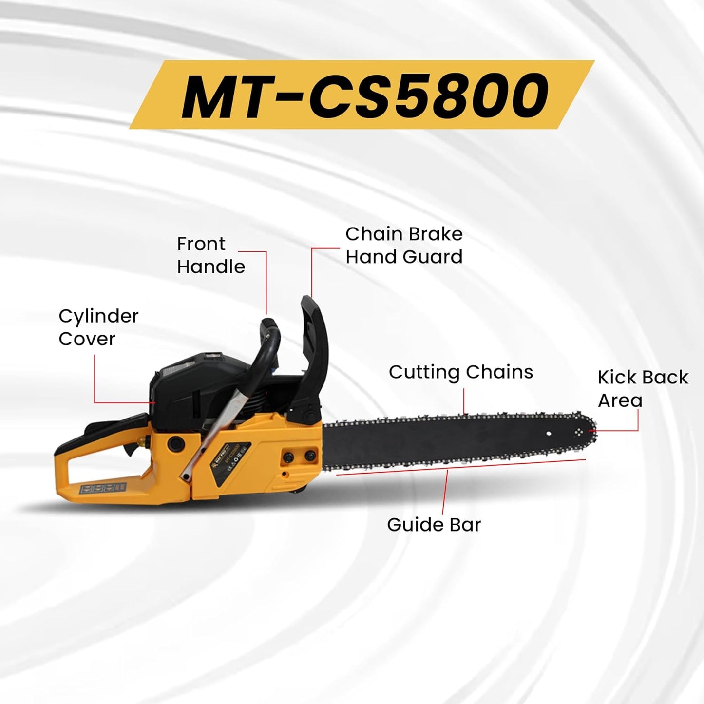MAF PRO MT-CS5800, 22" 58CC Powerful 2 Stroke Handheld Petrol Chain Saw, Woodcutting Saw for Farm, Garden and Ranch with Tool Kit