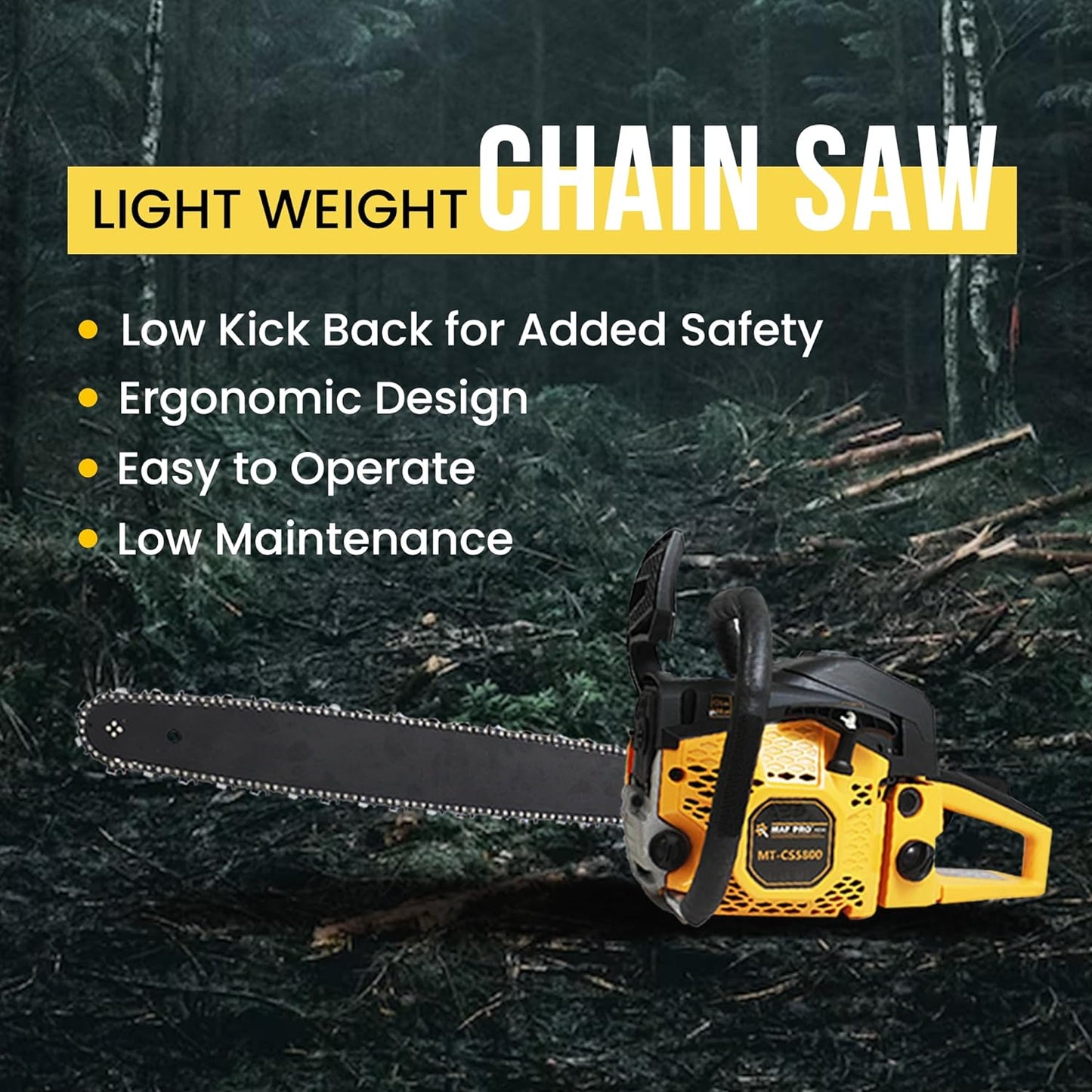 MAF PRO MT-CS5800, 22" 58CC Powerful 2 Stroke Handheld Petrol Chain Saw, Woodcutting Saw for Farm, Garden and Ranch with Tool Kit