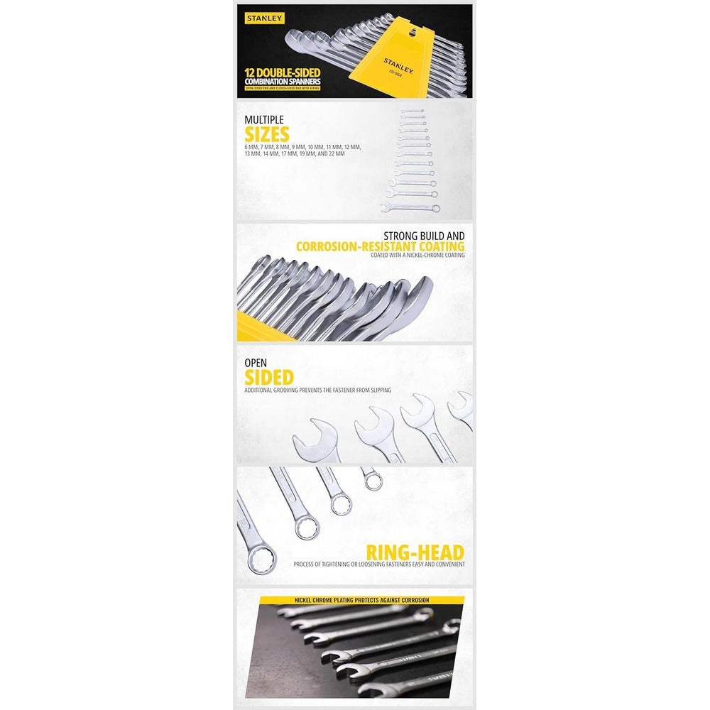 Stanley 70-964 12-Piece Combination Spanner Set Chrome