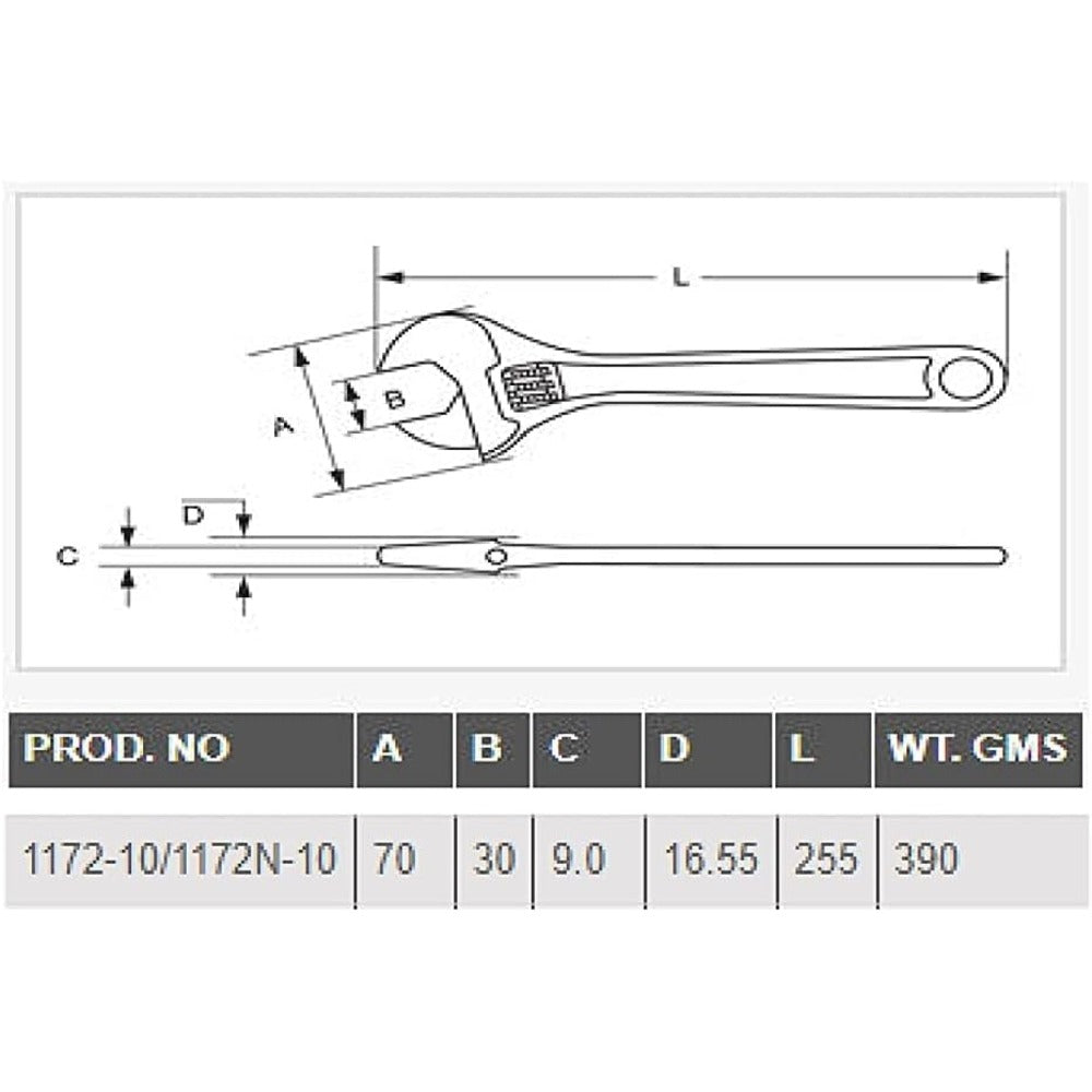 AEGON Taparia 255mm/10 inch Single Sided Phosphate Finish Adjustable Spanner Wrench