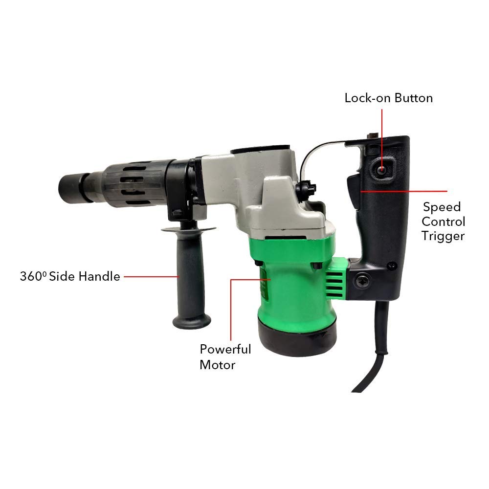 Aegon AH810 - Heavy Duty Professional 5Kg Demolition Hammer/Concrete Breaker (900W, 2900Bpm, 17Mm, Green)